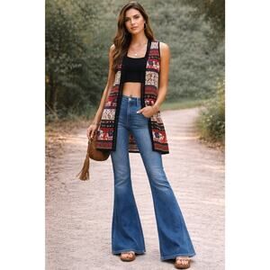 Monteau Boho Elephant Kimono Vest Duster Festival Hippie Layered Indie